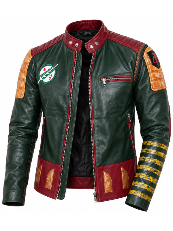 Temuera Morrison Boba Fett padded shoulder biker jacket
