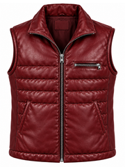 Silent Hill Townfall burgundy leather puffer vest front flat lay