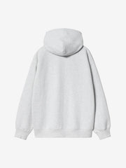 Back view, flat lay, plain grey hoodie with drawstring hood