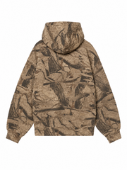 Back view, flat lay, all-over sand camo print hoodie with hood
