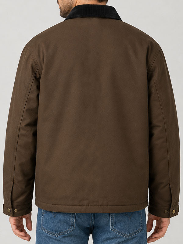 Carhartt WIP Quentin Brown canvas chore jacket back view close up