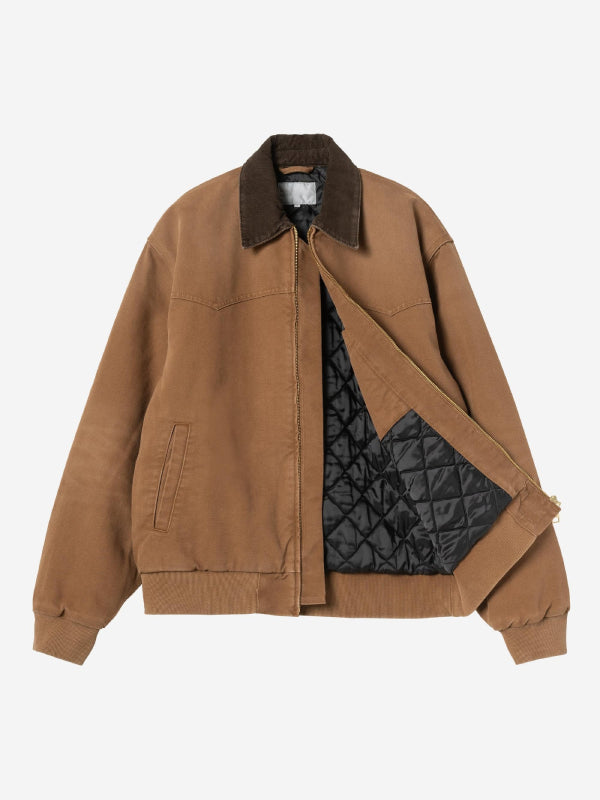 Camel jacket with quilted lining panel