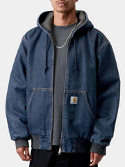 Carhartt WIP blue denim hooded jacket