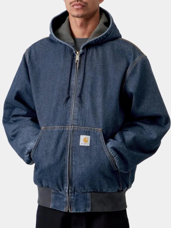 Carhartt WIP blue fleece lined hood jacket