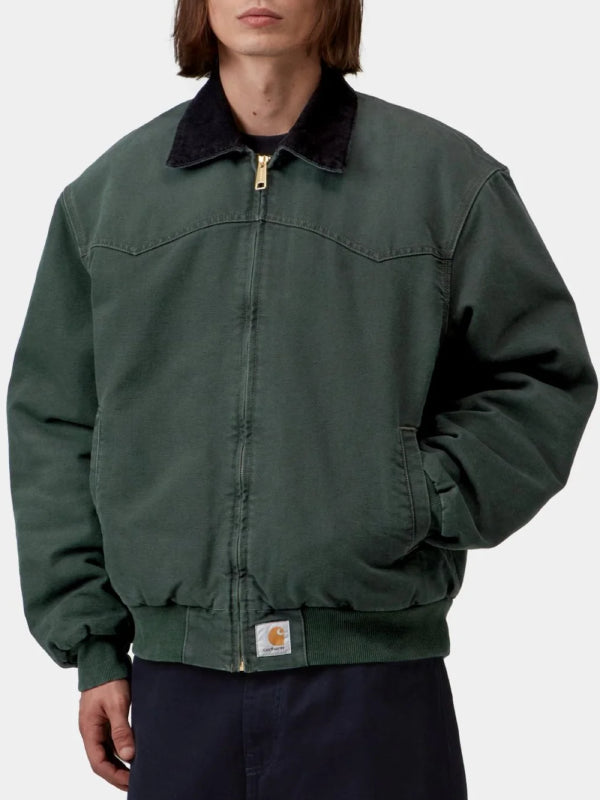 Green jacket with corduroy trim collar