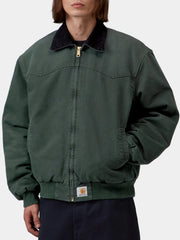 Green jacket with corduroy trim collar