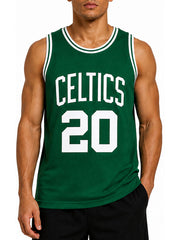 Celtics green honeycomb mesh jersey front view number 20 close up
