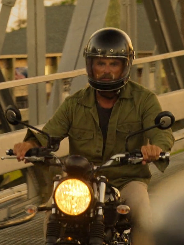 J Anthony Crane Chandler Groff green jacket motorcycle scene