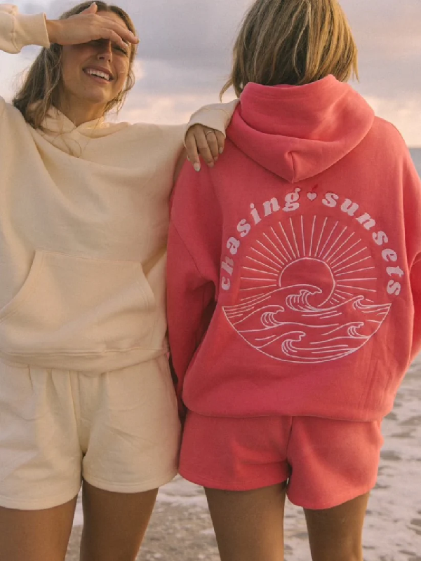 Sunset wave oversized hoodies in cream and coral