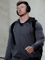 Chicago Bears grey zip hoodie close up front view team logo