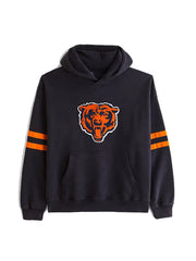 Chicago Bears black popover hoodie front with orange bear graphic