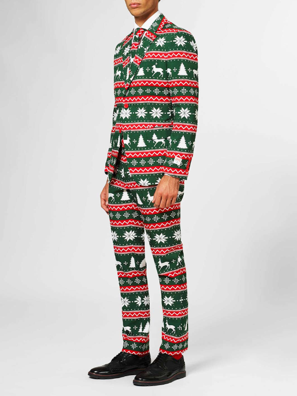 Christmas holiday party green Nordic printed suit