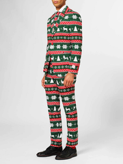 Christmas holiday party green Nordic printed suit