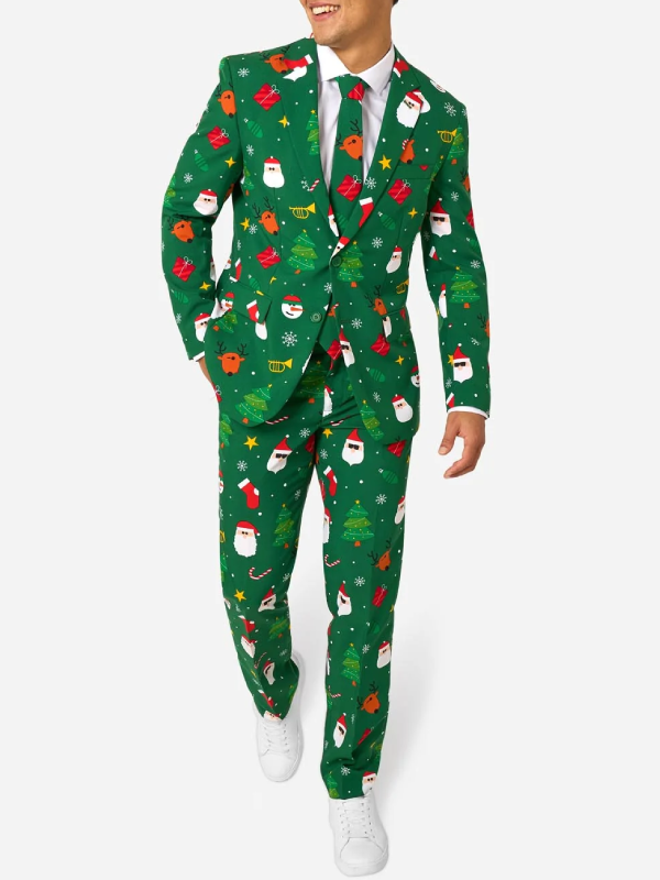Green Christmas holiday Santa printed suit