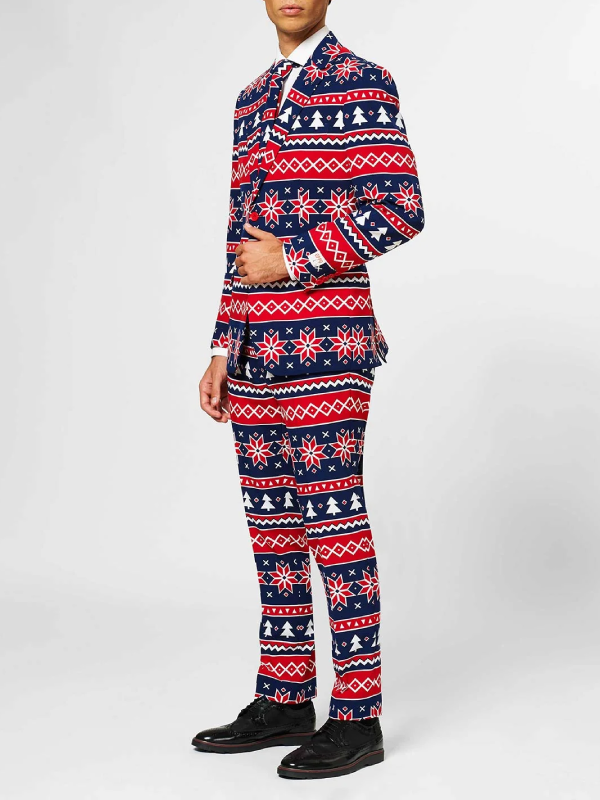 Christmas holiday party navy blue Nordic printed suit