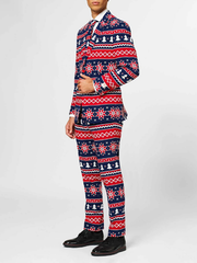 Christmas holiday party navy blue Nordic printed suit