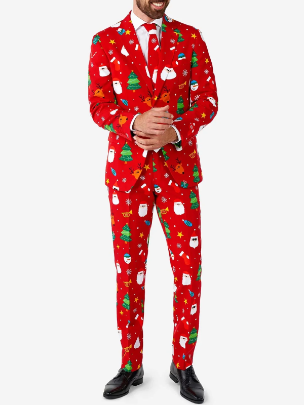 Red Christmas holiday Santa printed suit
