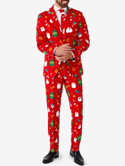 Red Christmas holiday Santa printed suit