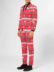 Christmas holiday party red Santa sleigh printed suit