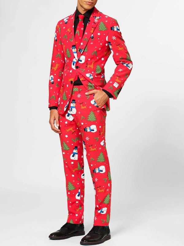 Christmas holiday party red snowman printed suit