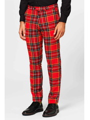 Christmas red printed plaid slim fit trousers