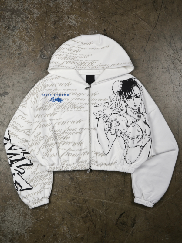 Chun-Li Street Fighter Civil Regime cropped hoodie front view