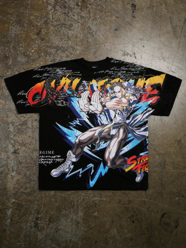 Chun-Li Street Fighter Civil Regime black graphic tee front view