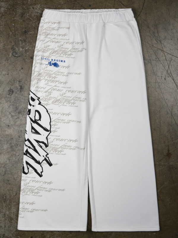 Street Fighter Civil Regime white sweatpants front view flat lay