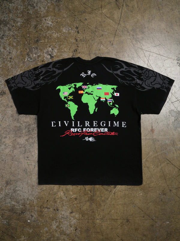 Civil Regime Street Fighter world map graphic tee back flat lay