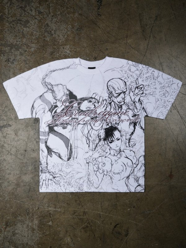 Civil Regime Street Fighter white sketch tee front flat lay
