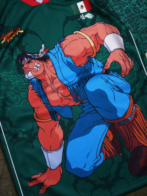 Street Fighter T. Hawk jersey close up front graphic detail