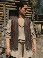 Coen embroidered leather vest Blood of Dawnwalker village side view