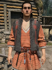 Coen fur trim embroidered leather vest Blood of Dawnwalker village front view