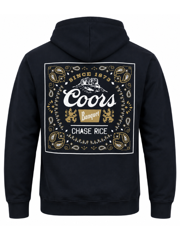 Coors Banquet Chase Rice hoodie back flat lay bandana graphic