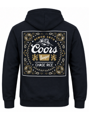 Coors Banquet Chase Rice hoodie back flat lay bandana graphic