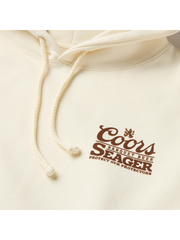 Coors Banquet Seager chest logo close up cream hoodie