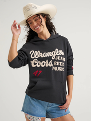 Wrangler Coors Banquet hoodie front view female model