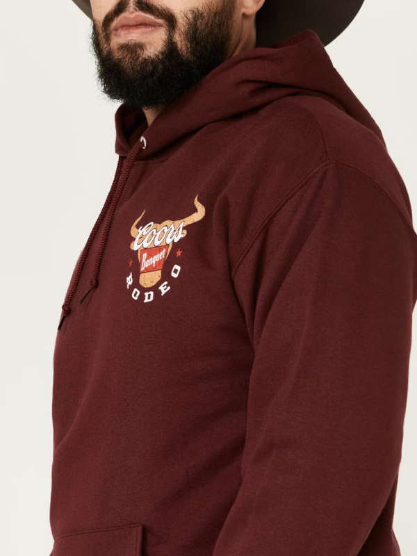 Coors Banquet Rodeo horns logo close up maroon hoodie