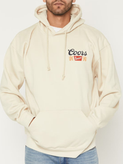 Coors Banquet Rodeo cream hoodie front close up