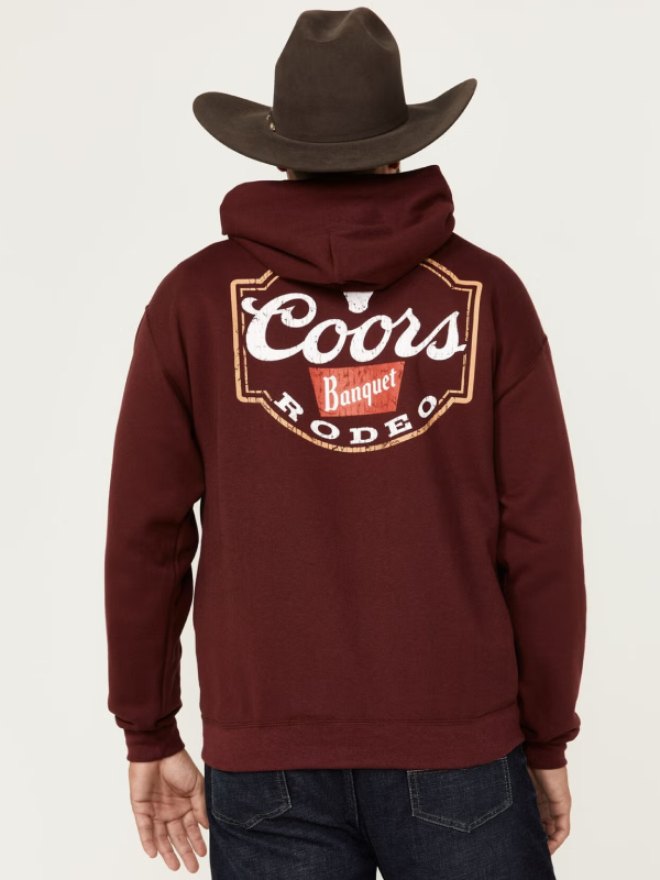 Coors Banquet Rodeo maroon hoodie back view horns graphic