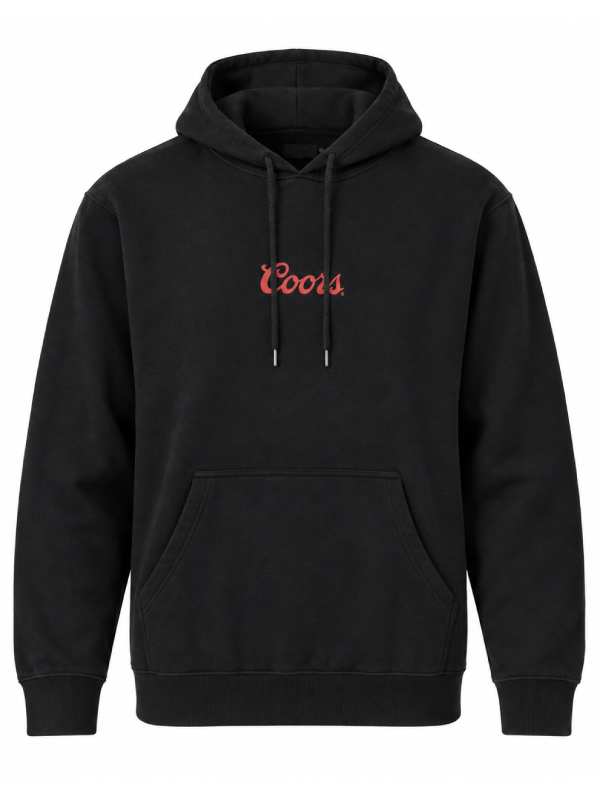Coors Brixton black hoodie front flat lay