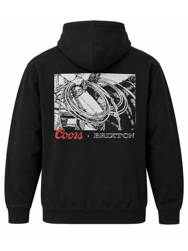 Coors Brixton hoodie back flat lay lasso graphic