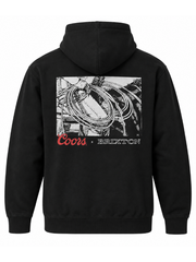 Coors Brixton hoodie back flat lay lasso graphic