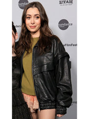 Buddy 2026 Grace Black Leather Bomber Jacket