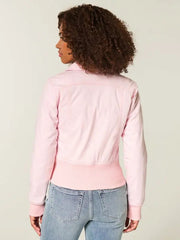 Pink cotton twill zip-up jacket flat lay front