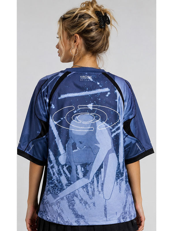 Lucy Cyber-Punk Edgerunners blue graphic print jersey back view studio