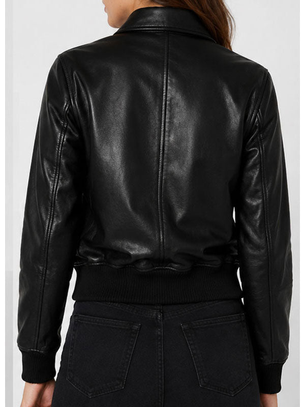 Dark Matter Daniela black leather jacket back view product shot