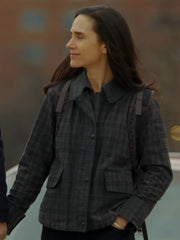 Jennifer Connelly Daniela grey plaid jacket side view close up