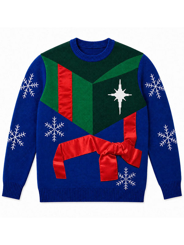 David Harbour Violent Night 2 blue Christmas sweater front flat lay