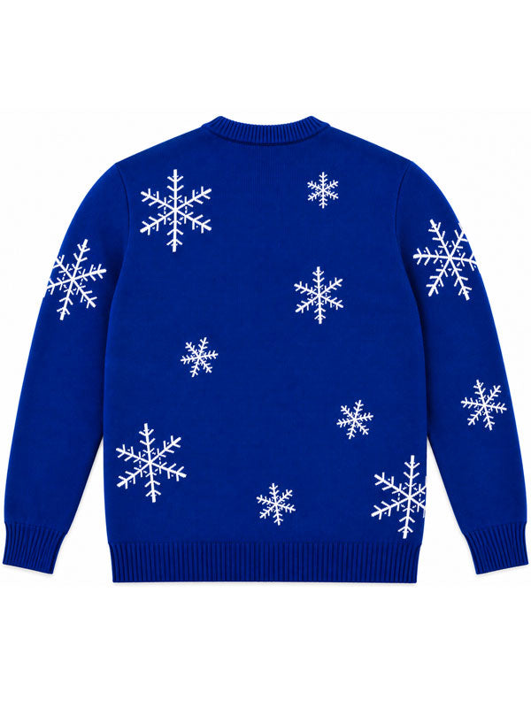 David Harbour Violent Night 2 blue snowflake sweater back flat lay